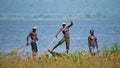 Uganda. Fishermen from the village fishing on the White Nile.